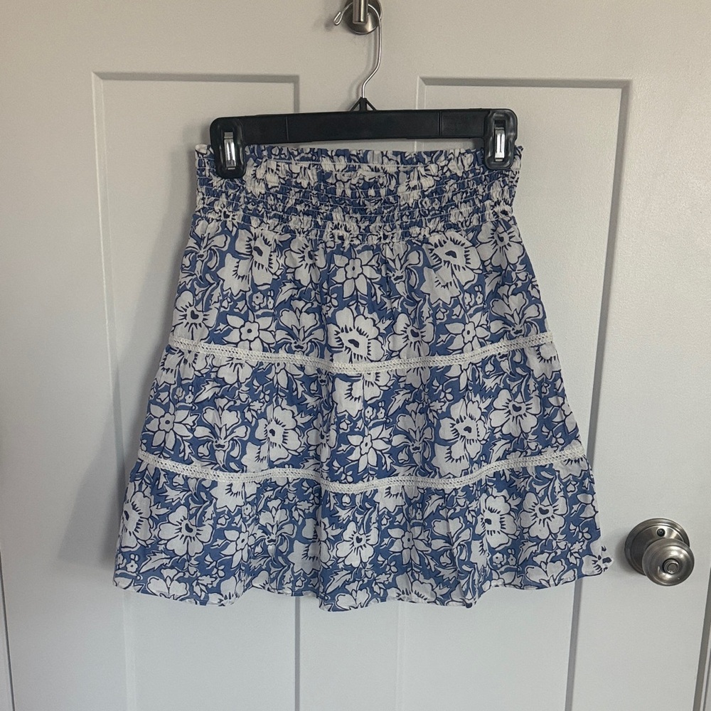 J. Crew Blue  and White Flowered Smocked Skirt